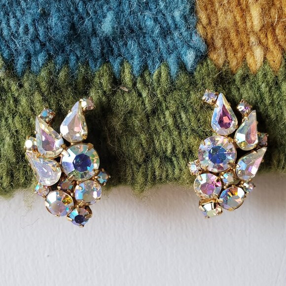 Vintage Rhinestone Clip-On Earrings - Picture 1 of 7